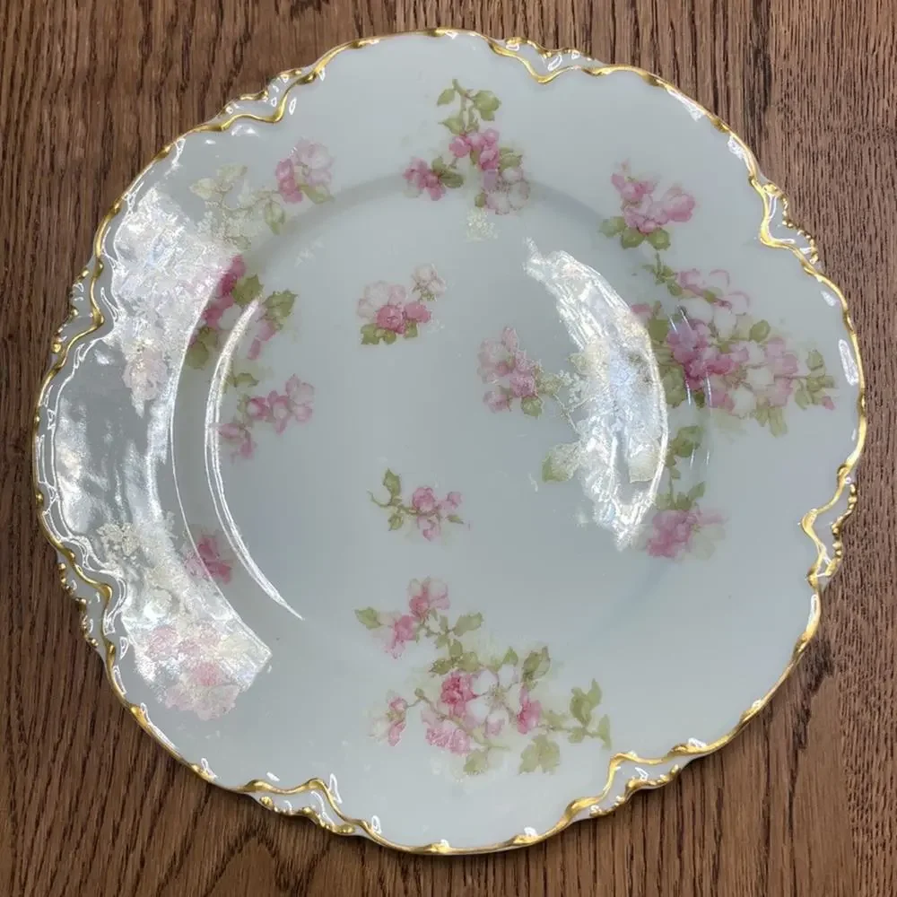 4 Antique Haviland Limoges Luncheon Plates with Pink Apple Blossoms - Picture 5 of 9